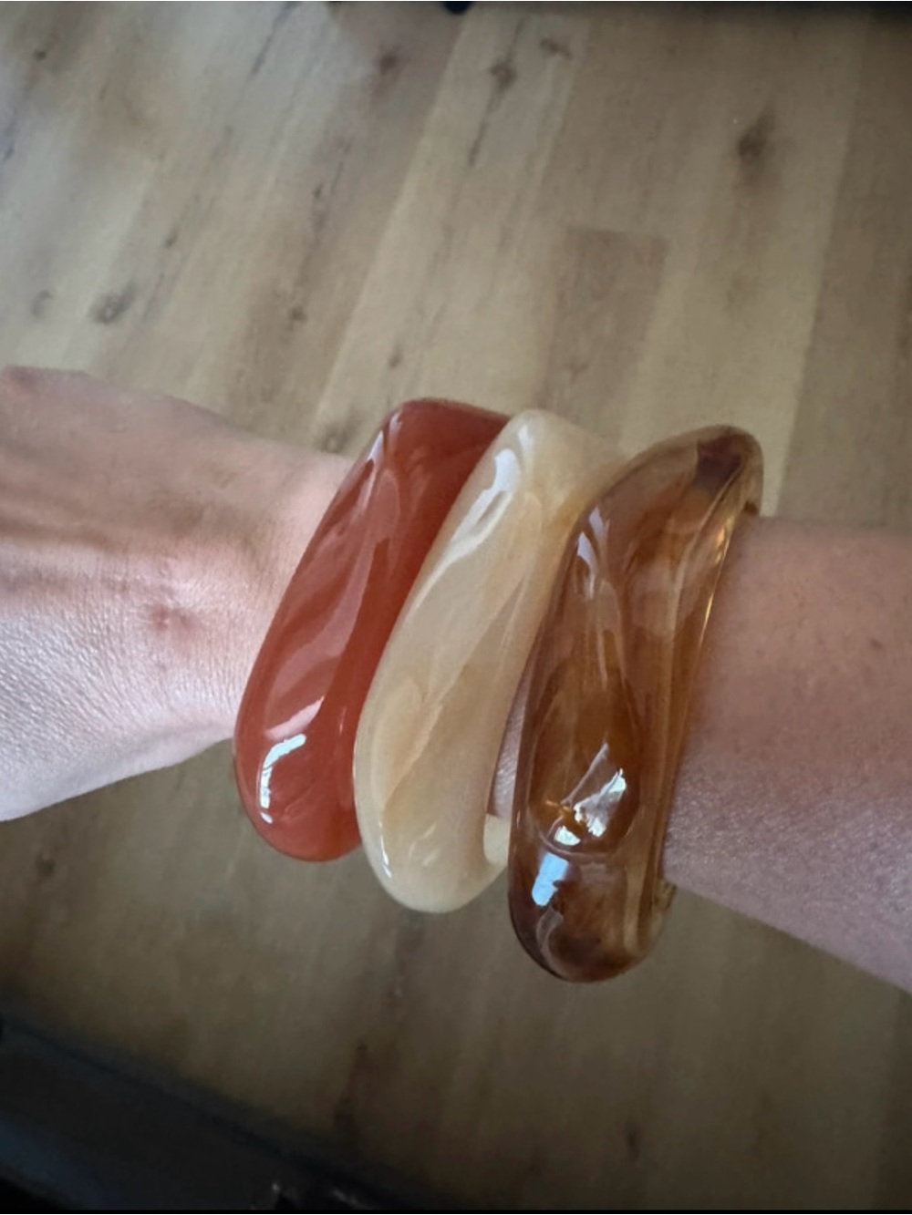 Chunky Resin Bangle Set - Orange, Cream & Amber